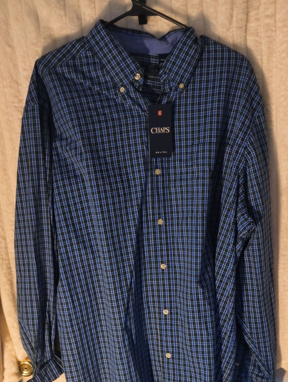 Chaps Big And Tall Men's Navy and Light Blue Checked Button-Down Shirt